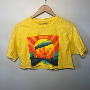 Led Zeppelin Shirt Cotton Graphic Cropped Yellow Festival Grunge Summer Tee S/M